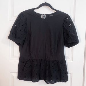 Who What Wear Black Eyelet Fabric Blouse, Size Large